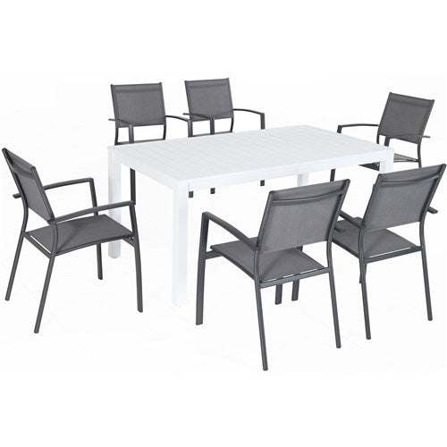 Hanover Aluminum Sling Chairs, Aluminum Slat Table DELDNS7PC-WG