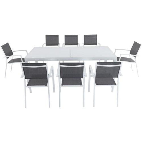 Hanover Aluminum Sling Chairs, Aluminum Extension Table DELDN9PC-WW