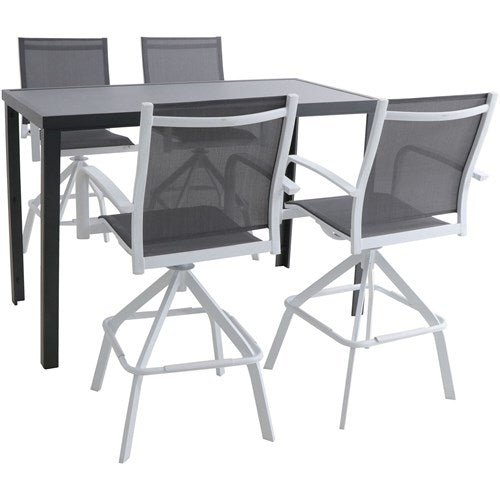 Hanover Naples Bar Set: Sling Bar Chairs and Glass Bar Table NAPDN5PCBR-WG