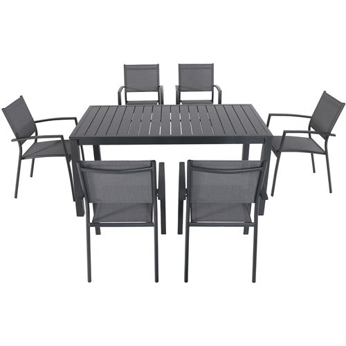 Hanover Aluminum Sling Chairs, Aluminum Slat Table NAPDNS7PC-GRY