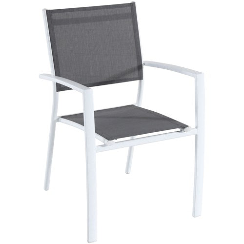 Hanover Aluminum Sling Chairs, Glass Top Table FRESDN9PC-WHT