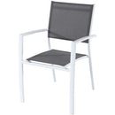 Hanover Aluminum Sling Chairs, Glass Top Table FRESDN7PC-WHT