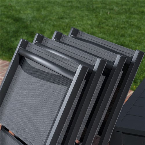 Hanover Aluminum Sling Folding Chairs, Aluminum Extension Table NAPDN13PCFD-GRY