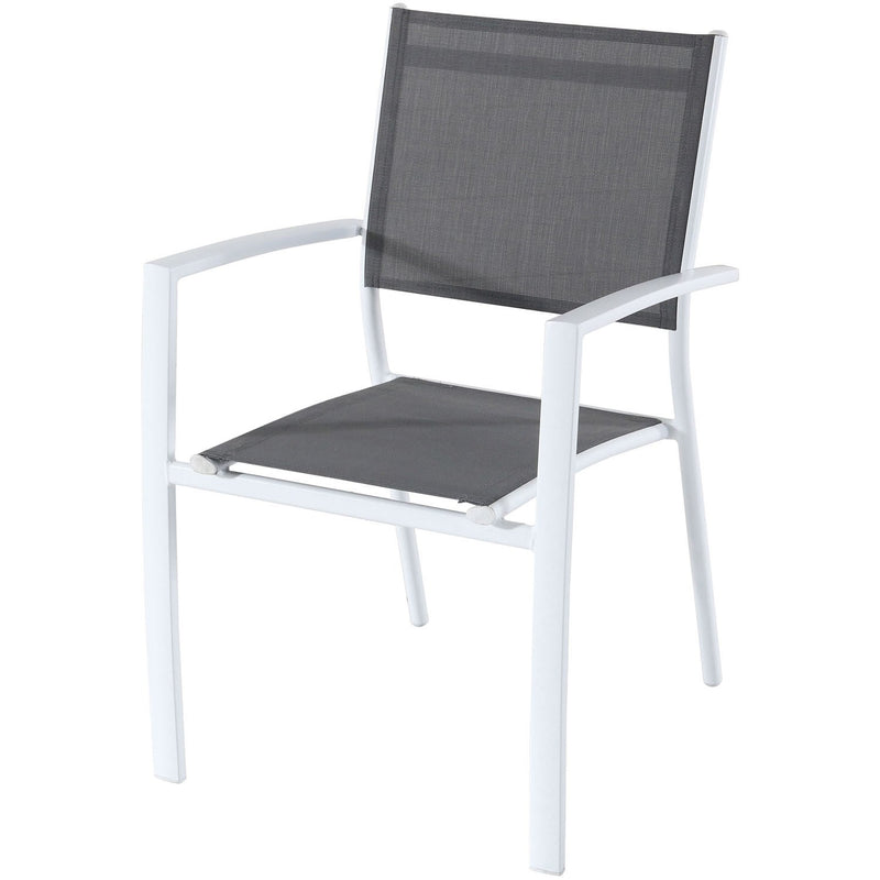 Hanover Aluminum Sling Chairs, Glass Top Table FRESDN9PC-WHT