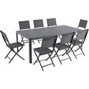 Hanover Aluminum Sling Folding Chairs, Glass Top Table FRESDN9PCFD-GRY