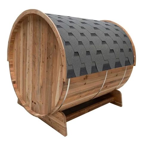 Outdoor Rustic Cedar Barrel Steam Sauna - Front Porch Canopy - ETL Certified SB6CED-AP