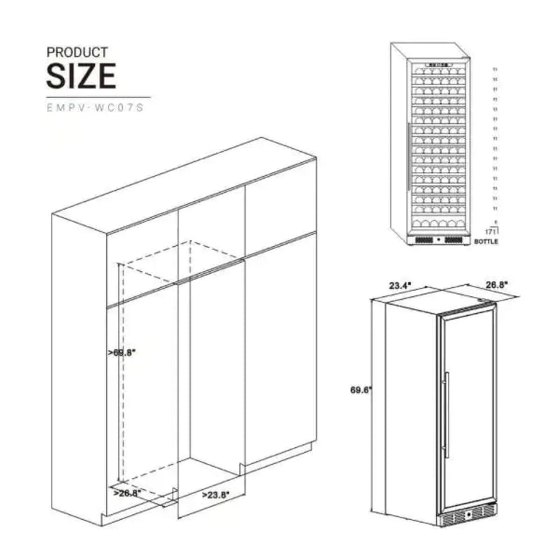 Empava Wine Cooler 70" Tall Wine Fridge WC07S